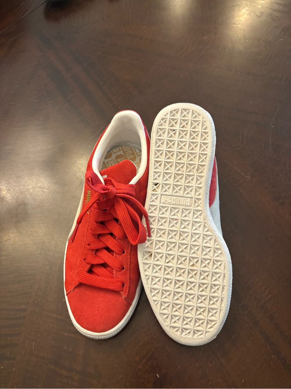 Puma Red Suede Low-Top Sneakers with White Trimm
